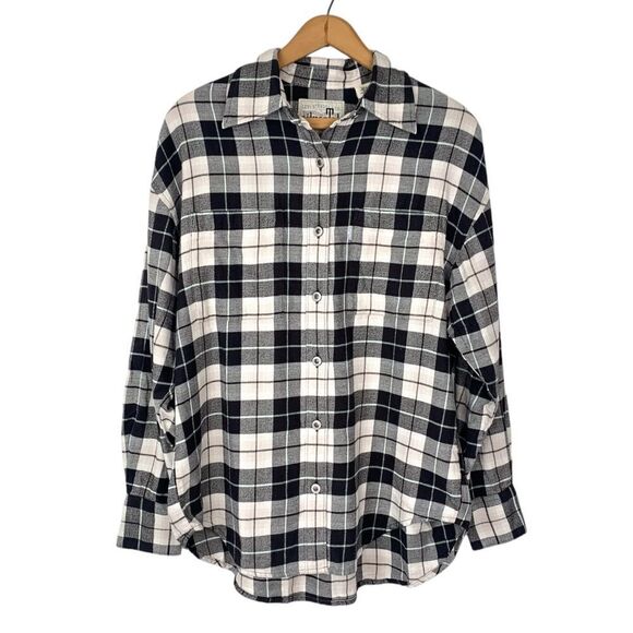 Levi’s SilverTab Oversized Boyfriend Black Beige Plaid Flannel NWT - Picture 2 of 8